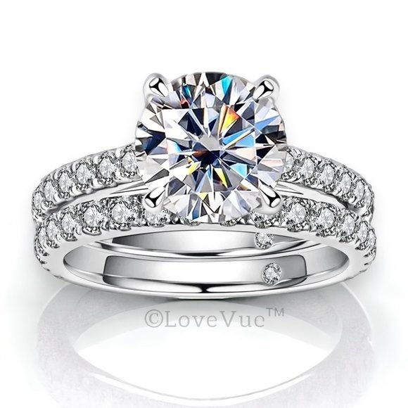 Certified 4.14ct. t.w. Diamond Moissanite 4-Prong Wedding Set VVS1 GRA Certified - Picture 6 of 16